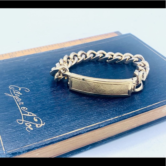 Speidel Accessories Vintage Id Bracelet Mens Heavy Worn Gold